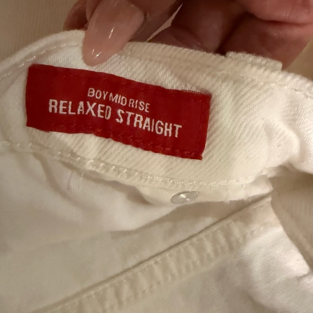 Lucky Brand Boy Mid Rise Relaxed Straight White Jeans Distressed 8/29 - Picture 8 of 9